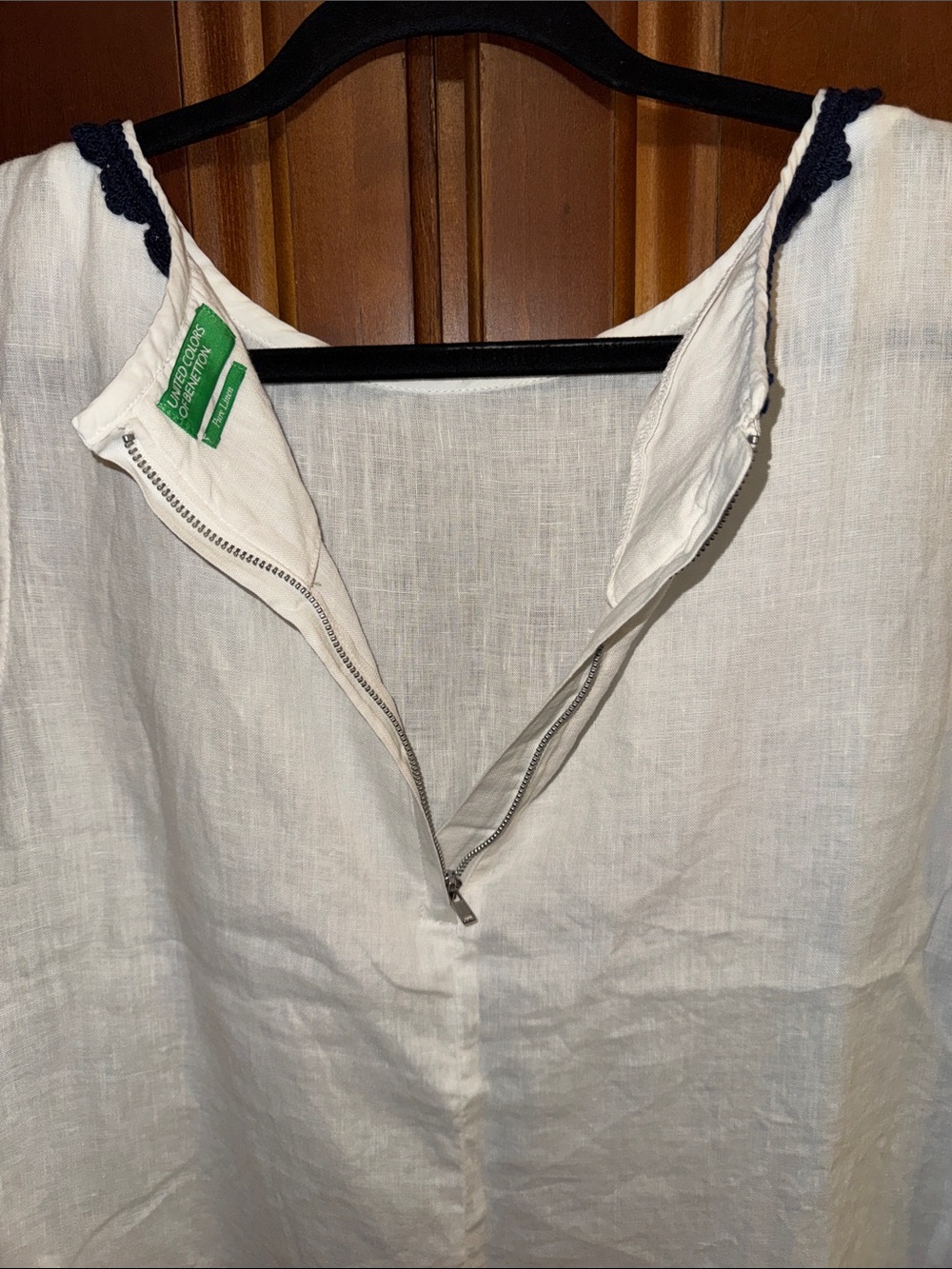 United Colors of Benetton Sleeveless Linen Top Neck Scalloped Embroidery Size M - Picture 6 of 8
